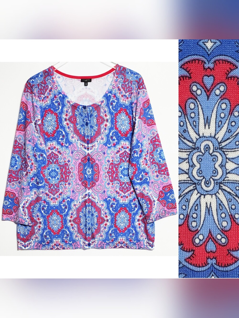 Talbots sz 2X paisley floral button cardigan sweater 3/4 sleeves multi bohemian